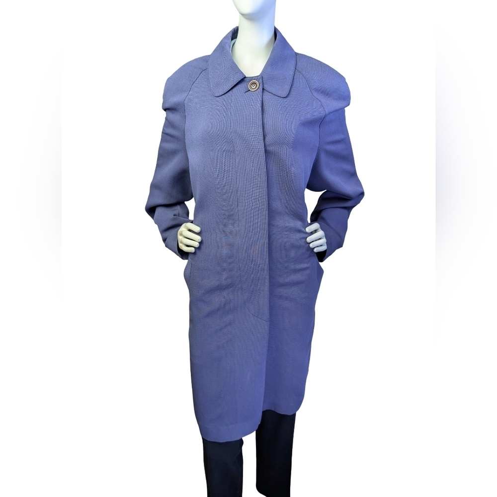 Vintage Fennelli Periwinkle Trench Coat Microfibre Minimalist Large 11/12